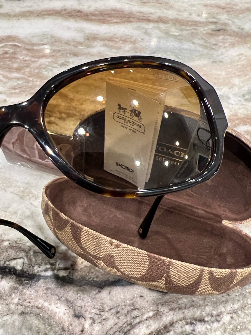 Coach ‘Allie’ Dark Tortoise Sunglasses w/Brown Gradient Lenses and Gold Accent - Picture 6 of 6